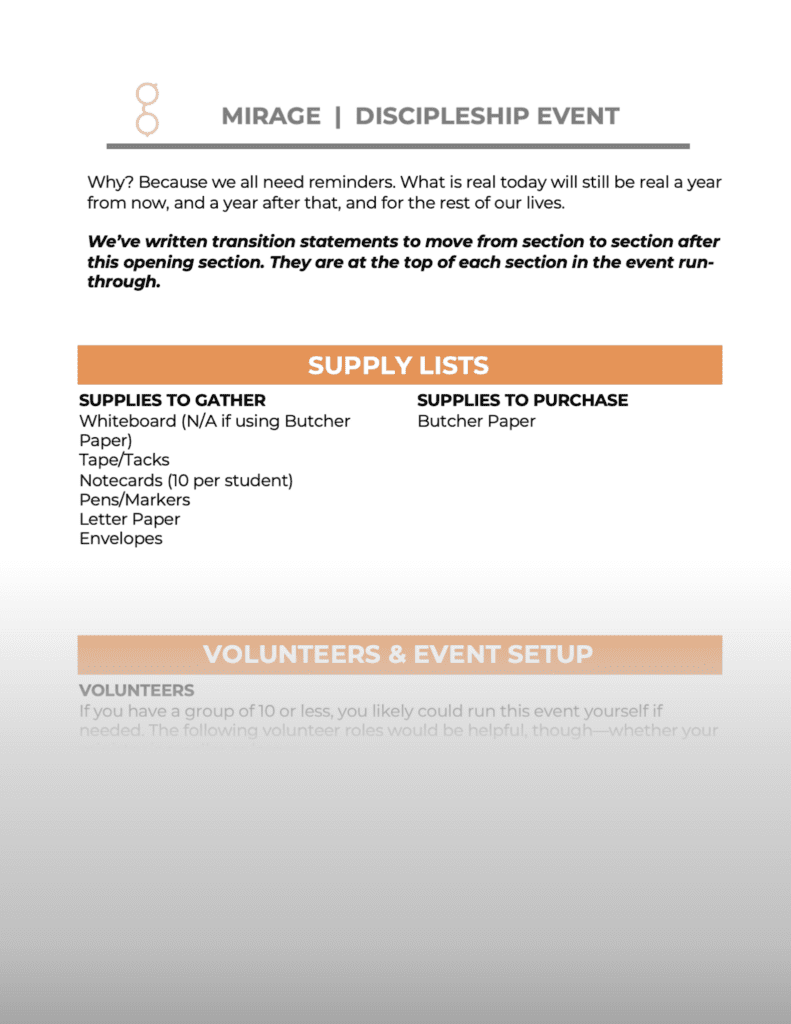 visual preview of G Shades' discipleship event guide