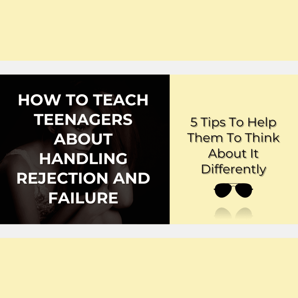 promotional blog post image for "How To Teach Teenagers about Handling Rejection and Failure--5 tips to help them think about it differently" featuring a darkened image of a teenagers