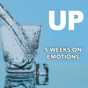G Shades youth ministry series "Up--5 week series on emotions", featuring a blue background and a cup with water pouring into it.