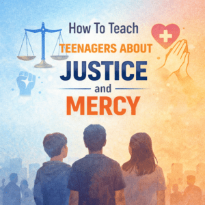 how to teach teenagers about justice and mercy featuring teens among a crowd in the city