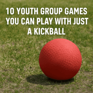 promotional blog post image for "10 youth group games you can play with just a kickball" featuring a kickball on a grassy area