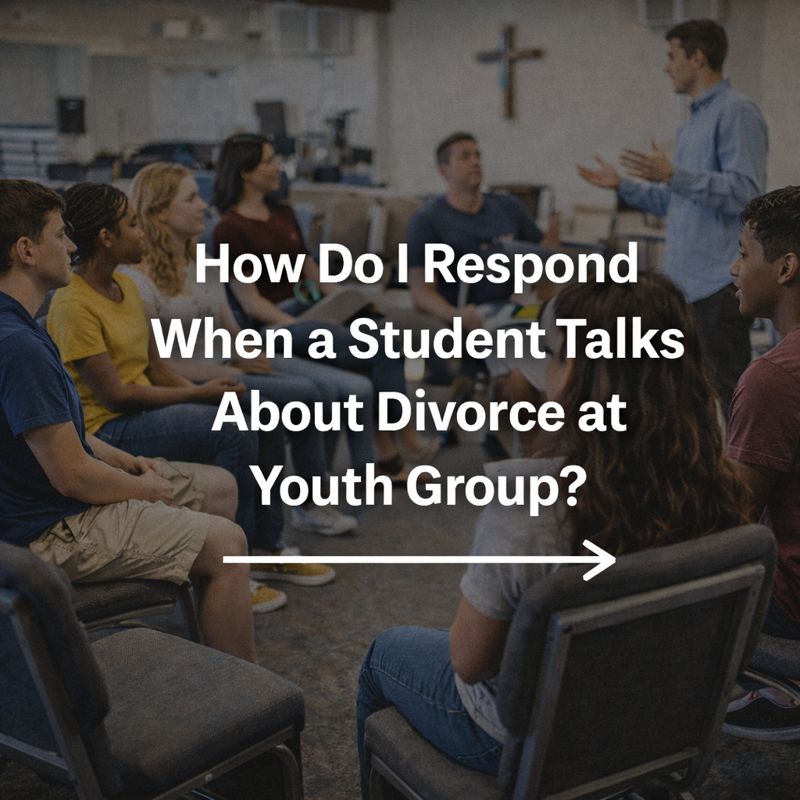 Image for the blog post "How Do I Respond When A Student Talks About Divorce At Youth Group?" featuring youth group scene where youth pastor is hosting a discussion