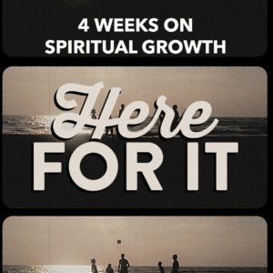 series graphic for Here For It featuring people playing on a beach with the series title overlaying