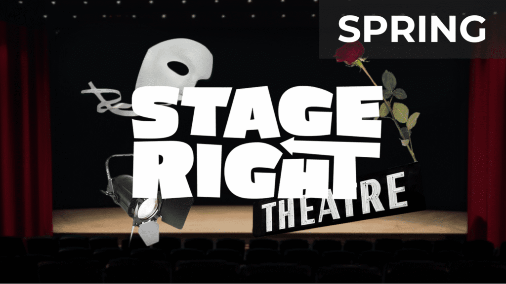 Stage Right series graphic featuring a theater stage and a rose