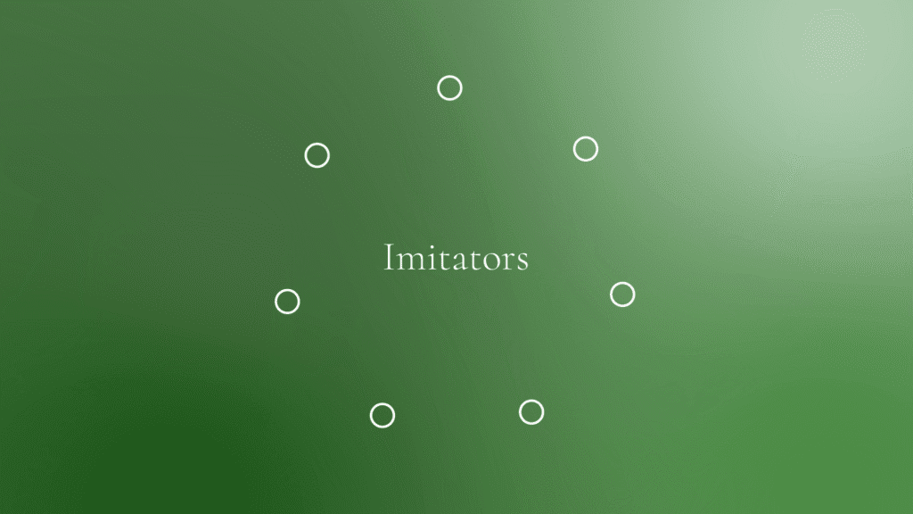 circles on a green background with the youth series "imitators" overlaying
