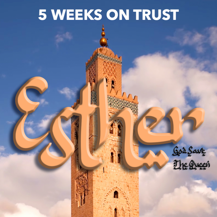 Esther is a 5 week youth ministry on trust. Image features an ancient tower with "Esther" overlaid