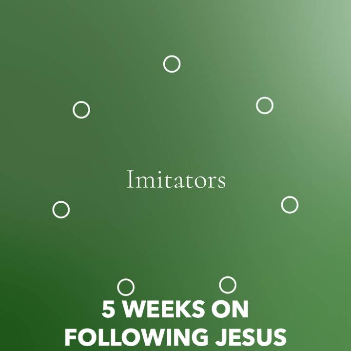 green background with circles demonstrating community around following Jesus