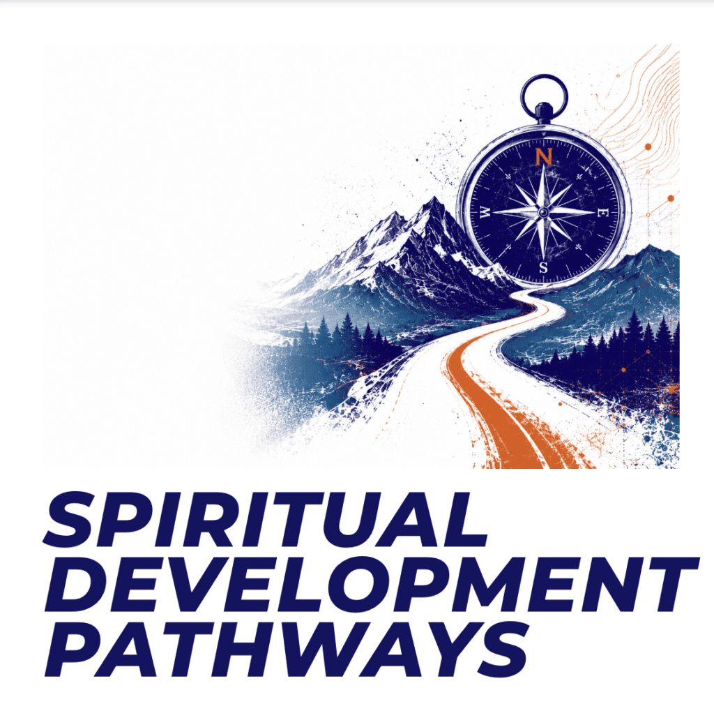 compass showing true north through a mountain range with the title "Spiritual Development Pathways"
