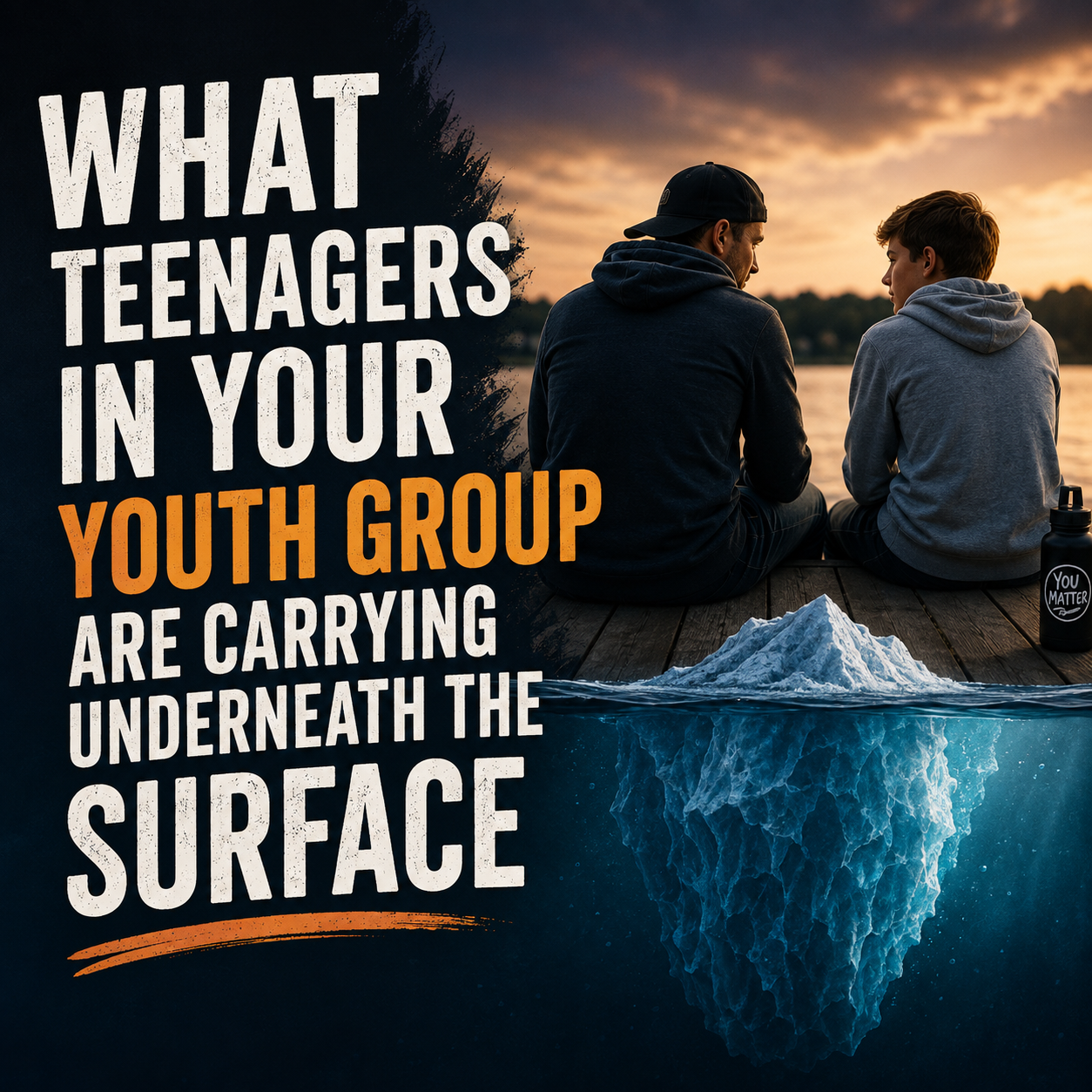 Youth leader talking with a teenager near an iceberg, representing what students carry beneath the surface.